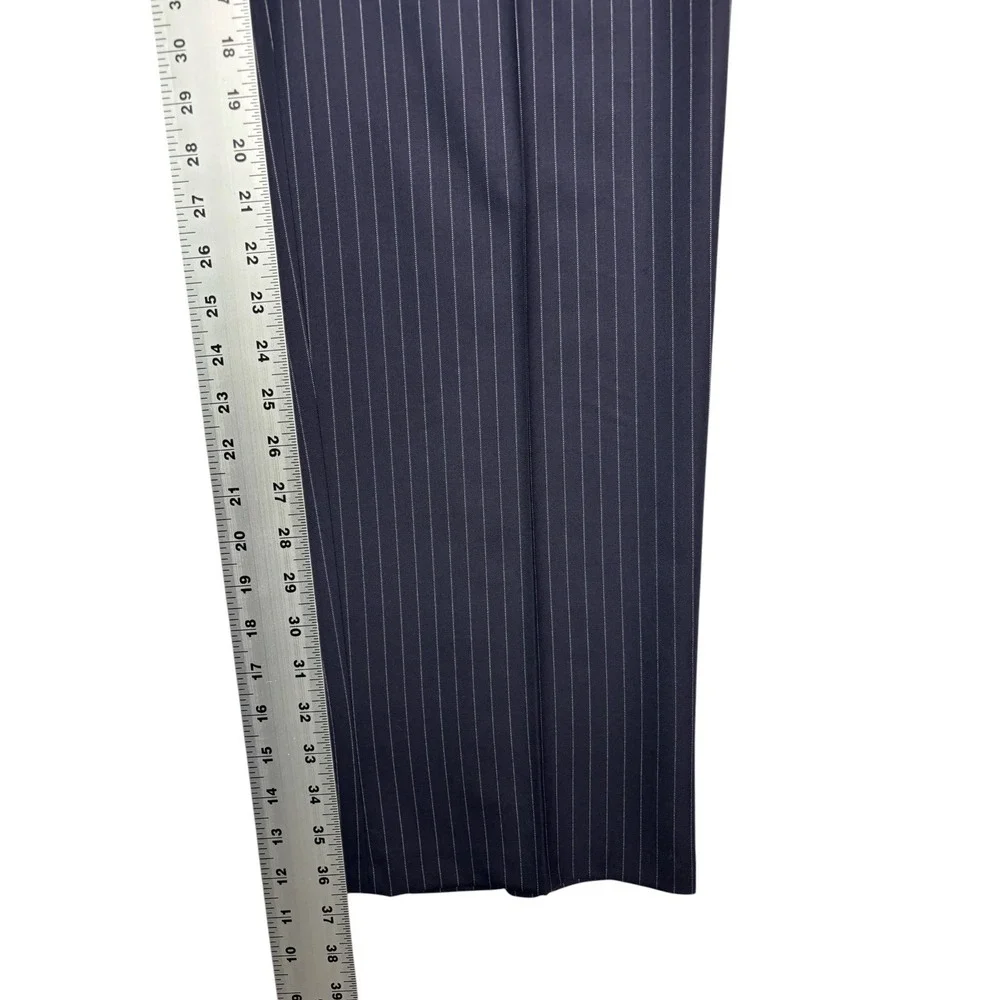 Hickey Freeman Limited 42L 35x36 Navy Blue Chalk Stripe 2pc Pant Suit Wool USA